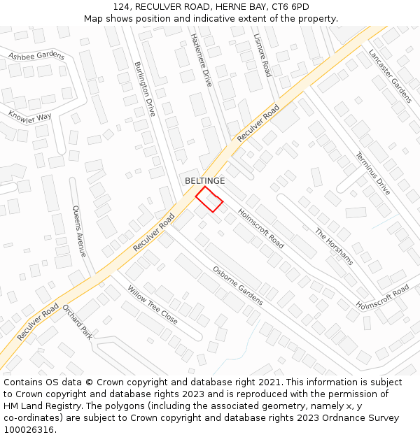 124, RECULVER ROAD, HERNE BAY, CT6 6PD: Location map and indicative extent of plot