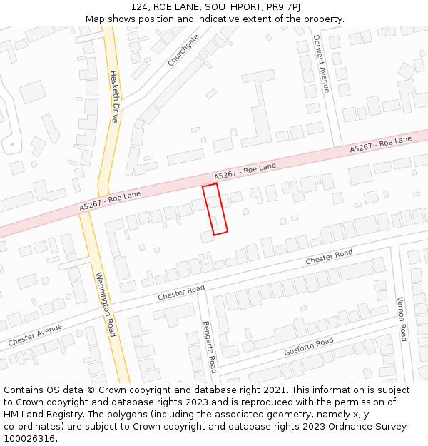 124, ROE LANE, SOUTHPORT, PR9 7PJ: Location map and indicative extent of plot