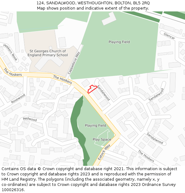 124, SANDALWOOD, WESTHOUGHTON, BOLTON, BL5 2RQ: Location map and indicative extent of plot