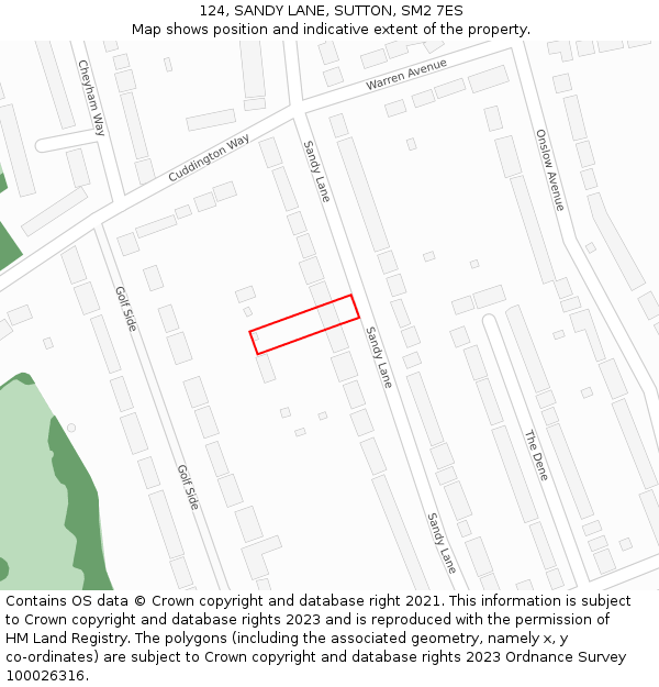 124, SANDY LANE, SUTTON, SM2 7ES: Location map and indicative extent of plot