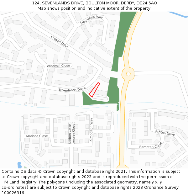 124, SEVENLANDS DRIVE, BOULTON MOOR, DERBY, DE24 5AQ: Location map and indicative extent of plot