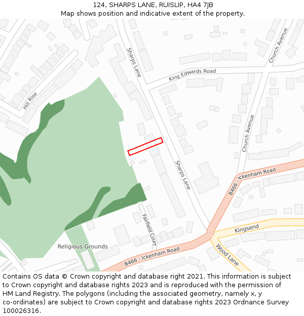 124, SHARPS LANE, RUISLIP, HA4 7JB: Location map and indicative extent of plot