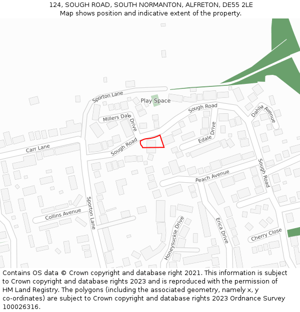 124, SOUGH ROAD, SOUTH NORMANTON, ALFRETON, DE55 2LE: Location map and indicative extent of plot