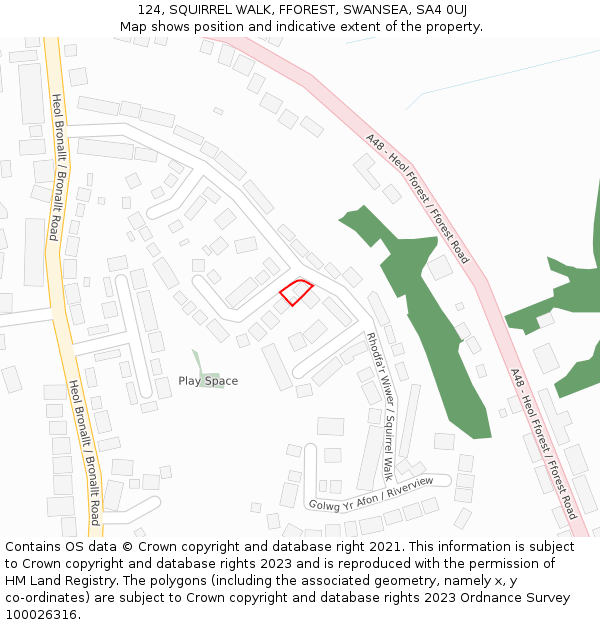 124, SQUIRREL WALK, FFOREST, SWANSEA, SA4 0UJ: Location map and indicative extent of plot