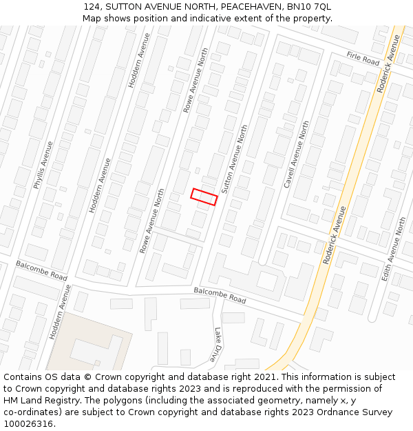 124, SUTTON AVENUE NORTH, PEACEHAVEN, BN10 7QL: Location map and indicative extent of plot