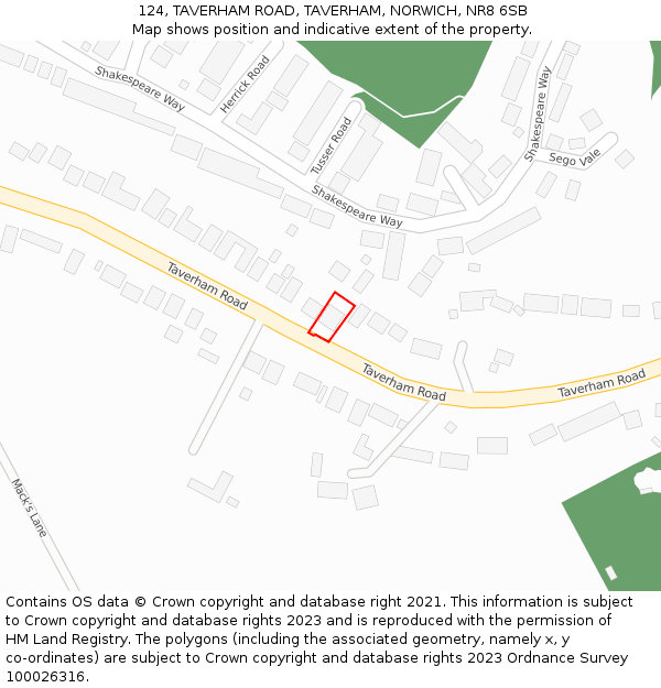 124, TAVERHAM ROAD, TAVERHAM, NORWICH, NR8 6SB: Location map and indicative extent of plot