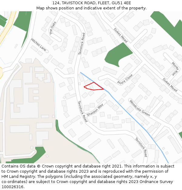 124, TAVISTOCK ROAD, FLEET, GU51 4EE: Location map and indicative extent of plot