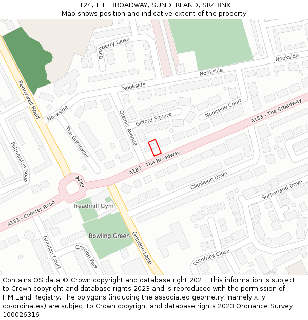 124, THE BROADWAY, SUNDERLAND, SR4 8NX: Location map and indicative extent of plot