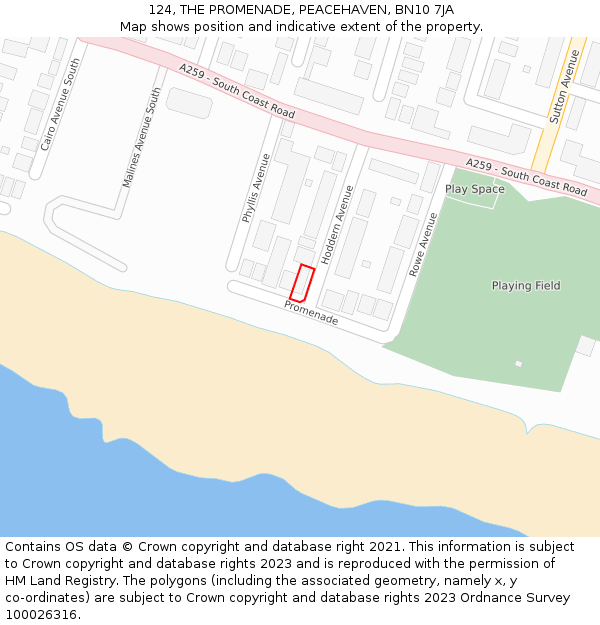 124, THE PROMENADE, PEACEHAVEN, BN10 7JA: Location map and indicative extent of plot