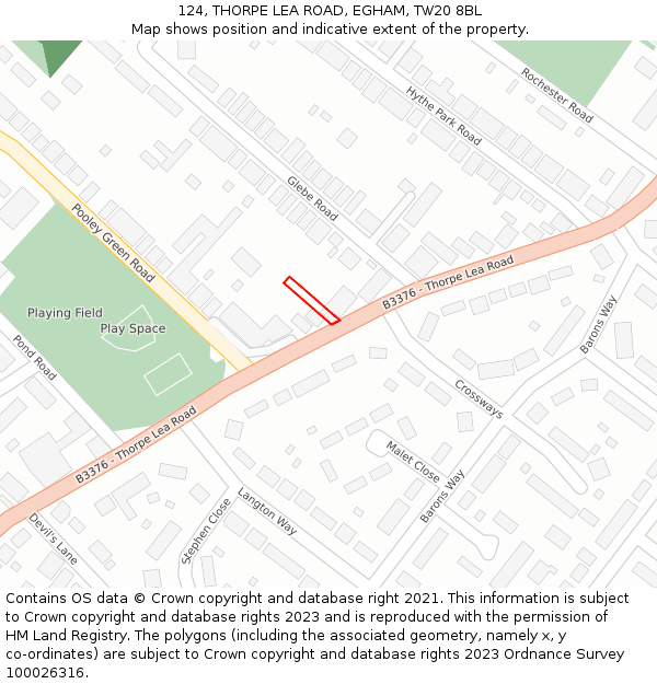 124, THORPE LEA ROAD, EGHAM, TW20 8BL: Location map and indicative extent of plot