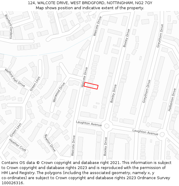 124, WALCOTE DRIVE, WEST BRIDGFORD, NOTTINGHAM, NG2 7GY: Location map and indicative extent of plot