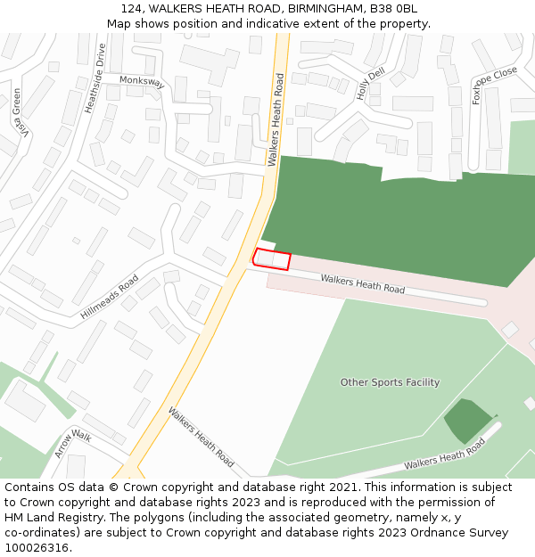 124, WALKERS HEATH ROAD, BIRMINGHAM, B38 0BL: Location map and indicative extent of plot