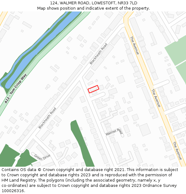 124, WALMER ROAD, LOWESTOFT, NR33 7LD: Location map and indicative extent of plot