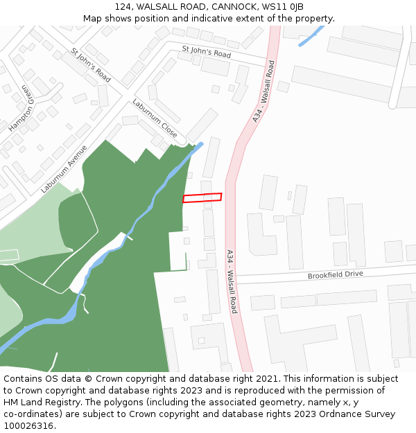 124, WALSALL ROAD, CANNOCK, WS11 0JB: Location map and indicative extent of plot