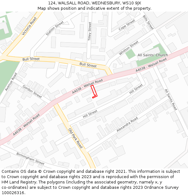 124, WALSALL ROAD, WEDNESBURY, WS10 9JX: Location map and indicative extent of plot