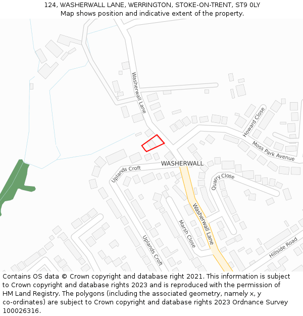 124, WASHERWALL LANE, WERRINGTON, STOKE-ON-TRENT, ST9 0LY: Location map and indicative extent of plot