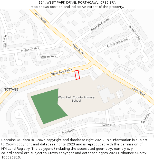 124, WEST PARK DRIVE, PORTHCAWL, CF36 3RN: Location map and indicative extent of plot