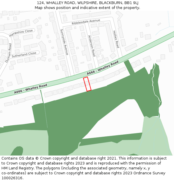 124, WHALLEY ROAD, WILPSHIRE, BLACKBURN, BB1 9LJ: Location map and indicative extent of plot