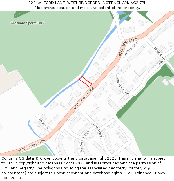 124, WILFORD LANE, WEST BRIDGFORD, NOTTINGHAM, NG2 7RL: Location map and indicative extent of plot