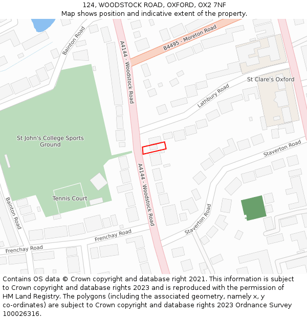 124, WOODSTOCK ROAD, OXFORD, OX2 7NF: Location map and indicative extent of plot