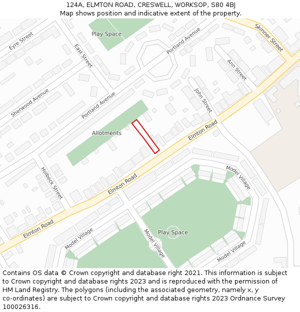 124A, ELMTON ROAD, CRESWELL, WORKSOP, S80 4BJ: Location map and indicative extent of plot