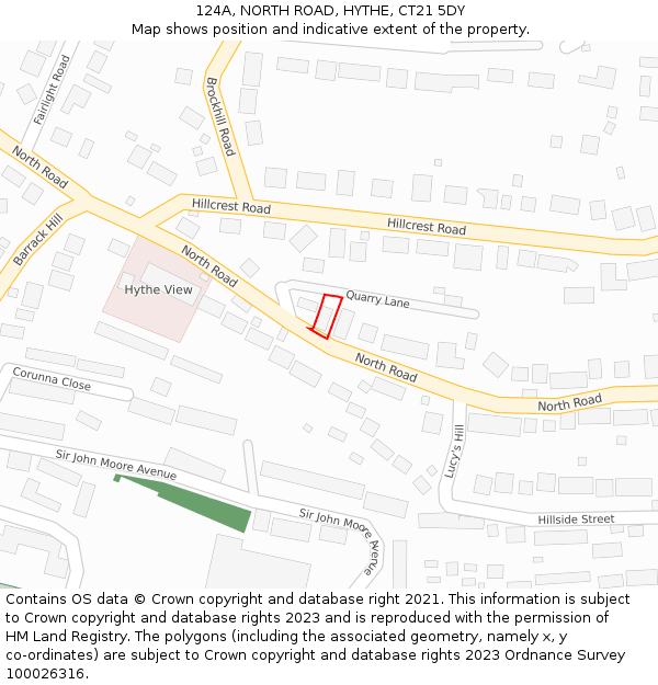 124A, NORTH ROAD, HYTHE, CT21 5DY: Location map and indicative extent of plot