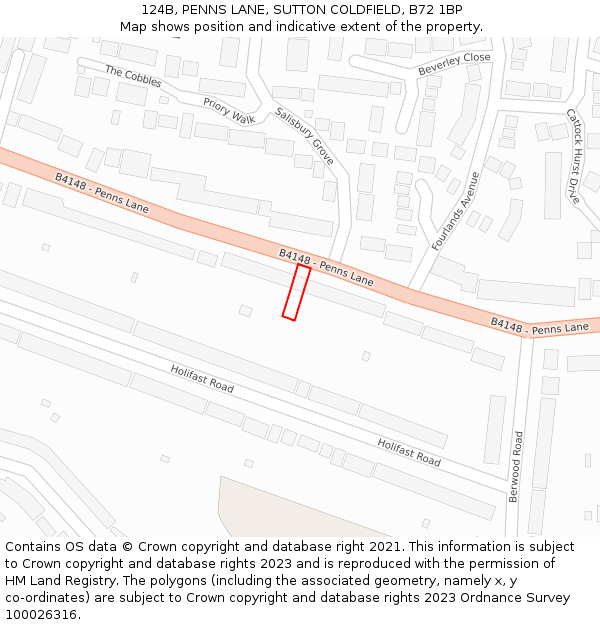 124B, PENNS LANE, SUTTON COLDFIELD, B72 1BP: Location map and indicative extent of plot