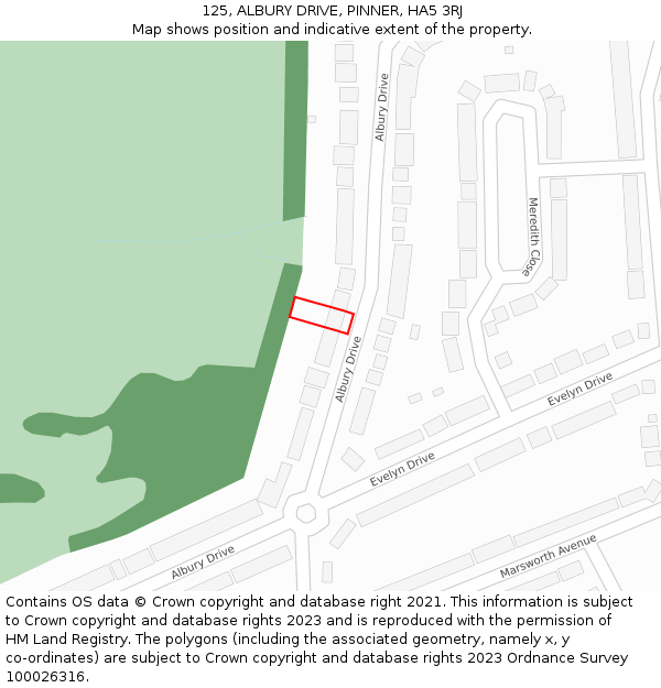 125, ALBURY DRIVE, PINNER, HA5 3RJ: Location map and indicative extent of plot