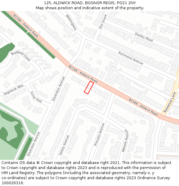 125, ALDWICK ROAD, BOGNOR REGIS, PO21 2NY: Location map and indicative extent of plot