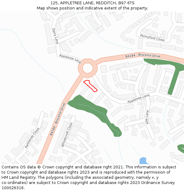 125, APPLETREE LANE, REDDITCH, B97 6TS: Location map and indicative extent of plot