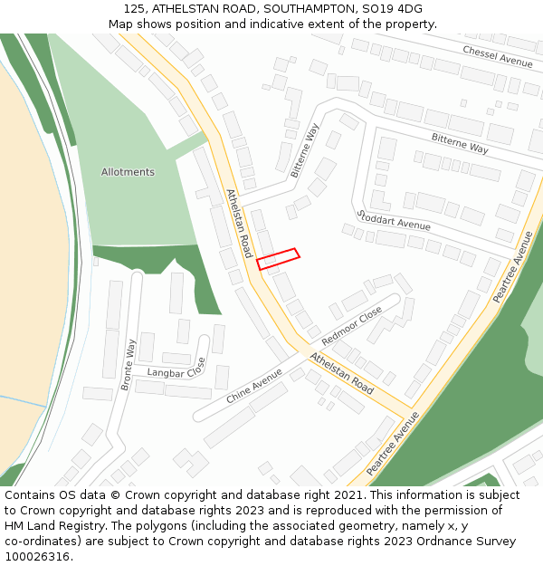 125, ATHELSTAN ROAD, SOUTHAMPTON, SO19 4DG: Location map and indicative extent of plot