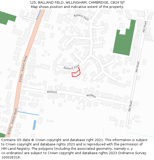 125, BALLAND FIELD, WILLINGHAM, CAMBRIDGE, CB24 5JT: Location map and indicative extent of plot