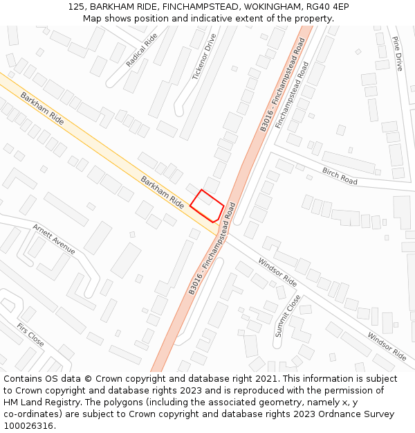125, BARKHAM RIDE, FINCHAMPSTEAD, WOKINGHAM, RG40 4EP: Location map and indicative extent of plot