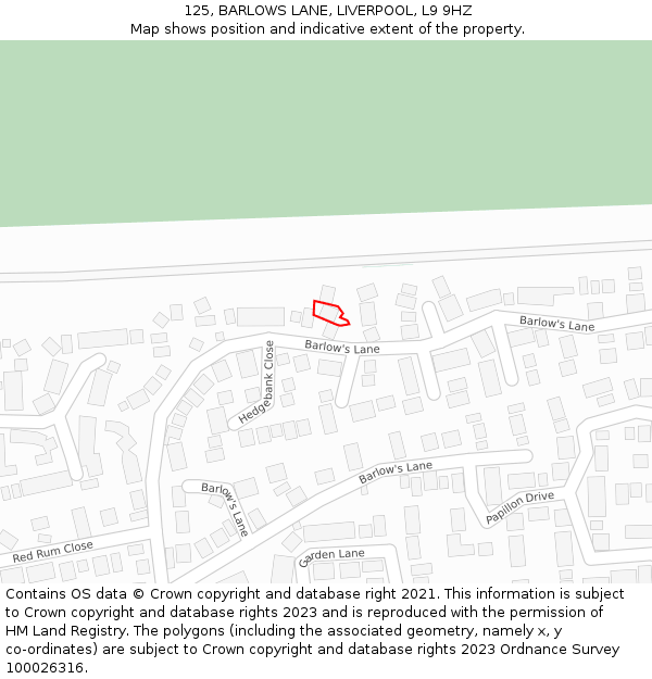 125, BARLOWS LANE, LIVERPOOL, L9 9HZ: Location map and indicative extent of plot