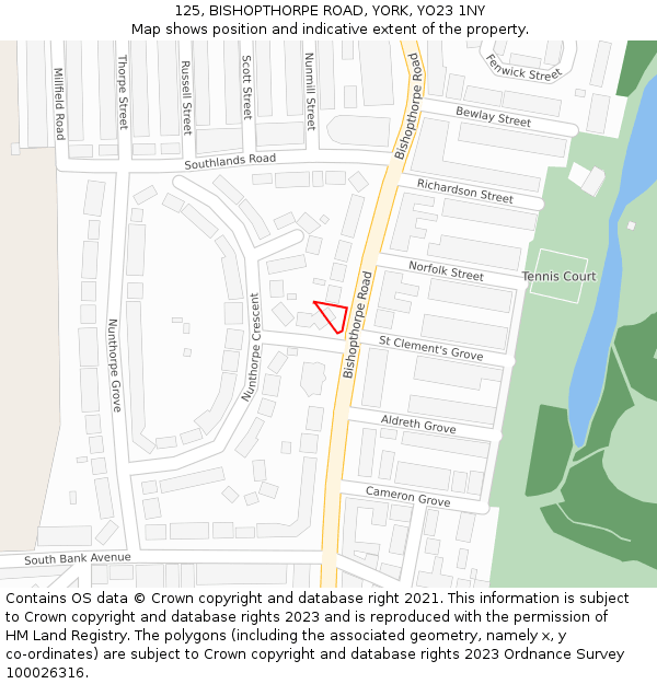 125, BISHOPTHORPE ROAD, YORK, YO23 1NY: Location map and indicative extent of plot