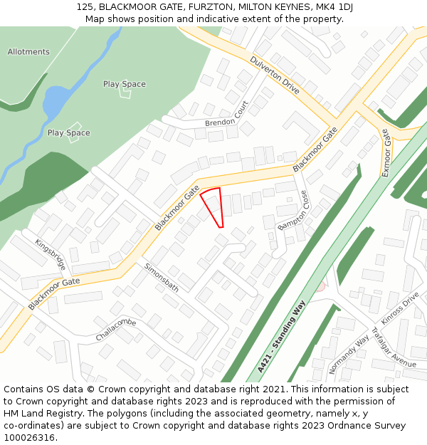 125, BLACKMOOR GATE, FURZTON, MILTON KEYNES, MK4 1DJ: Location map and indicative extent of plot