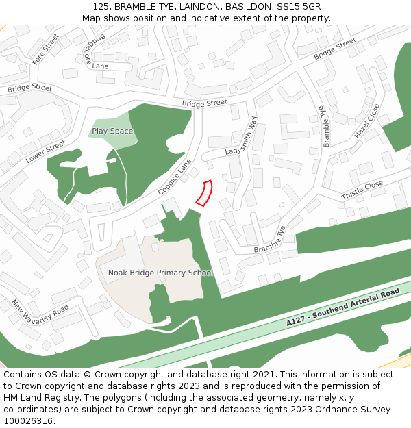 125, BRAMBLE TYE, LAINDON, BASILDON, SS15 5GR: Location map and indicative extent of plot