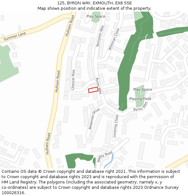 125, BYRON WAY, EXMOUTH, EX8 5SE: Location map and indicative extent of plot