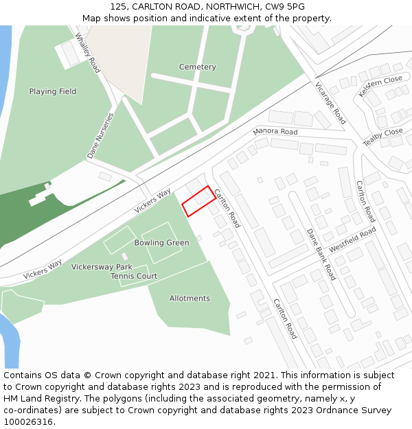 125, CARLTON ROAD, NORTHWICH, CW9 5PG: Location map and indicative extent of plot