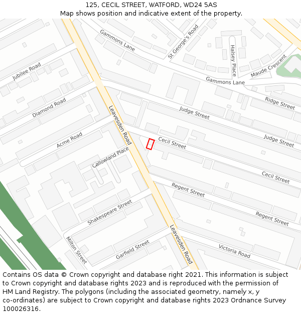 125, CECIL STREET, WATFORD, WD24 5AS: Location map and indicative extent of plot