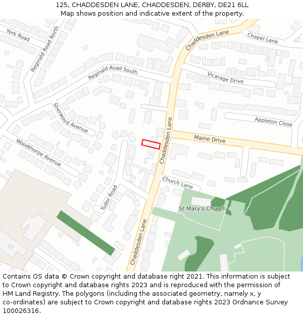 125, CHADDESDEN LANE, CHADDESDEN, DERBY, DE21 6LL: Location map and indicative extent of plot