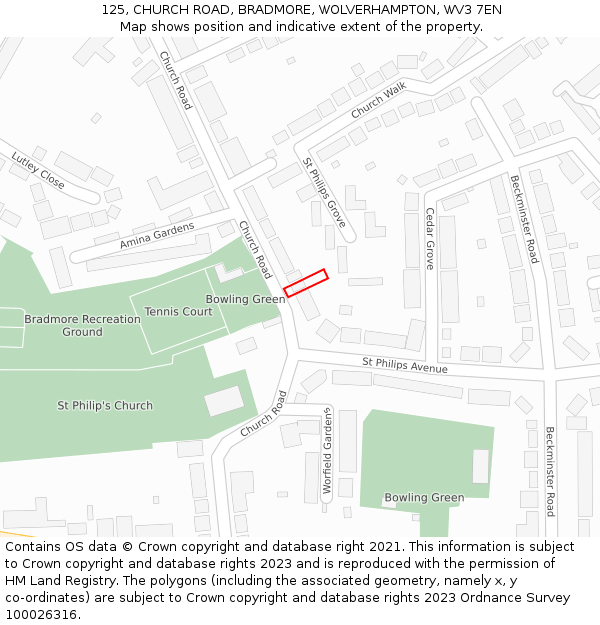 125, CHURCH ROAD, BRADMORE, WOLVERHAMPTON, WV3 7EN: Location map and indicative extent of plot