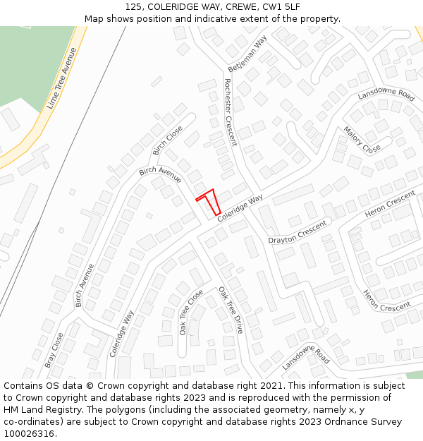 125, COLERIDGE WAY, CREWE, CW1 5LF: Location map and indicative extent of plot