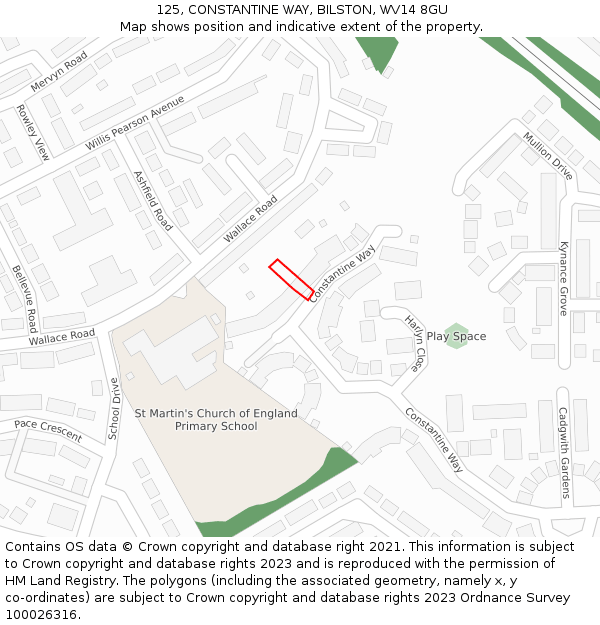 125, CONSTANTINE WAY, BILSTON, WV14 8GU: Location map and indicative extent of plot
