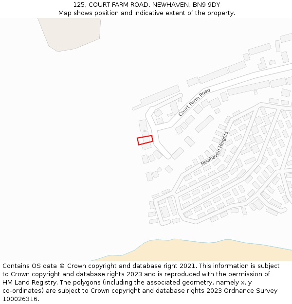 125, COURT FARM ROAD, NEWHAVEN, BN9 9DY: Location map and indicative extent of plot