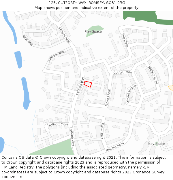 125, CUTFORTH WAY, ROMSEY, SO51 0BG: Location map and indicative extent of plot