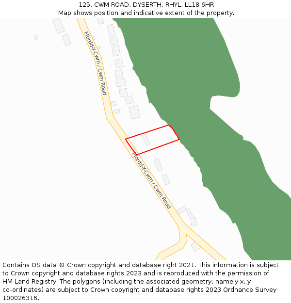 125, CWM ROAD, DYSERTH, RHYL, LL18 6HR: Location map and indicative extent of plot