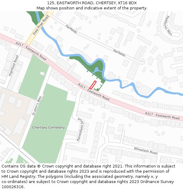 125, EASTWORTH ROAD, CHERTSEY, KT16 8DX: Location map and indicative extent of plot