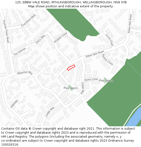 125, EBBW VALE ROAD, IRTHLINGBOROUGH, WELLINGBOROUGH, NN9 5YB: Location map and indicative extent of plot