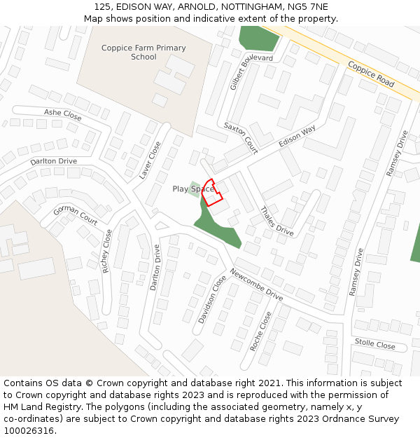 125, EDISON WAY, ARNOLD, NOTTINGHAM, NG5 7NE: Location map and indicative extent of plot